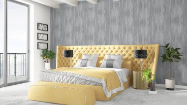 Modern parlak iç. 3D render