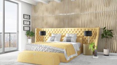 Modern parlak iç. 3D render