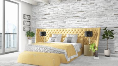 Modern parlak iç. 3D render