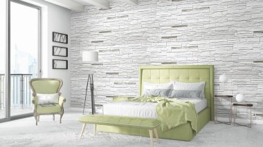 Modern parlak iç. 3D render