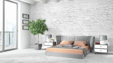 Modern parlak iç. 3D render