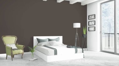 Modern parlak iç. 3D render