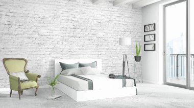 Modern parlak iç. 3D render