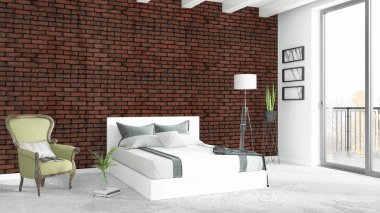 Modern parlak iç. 3D render