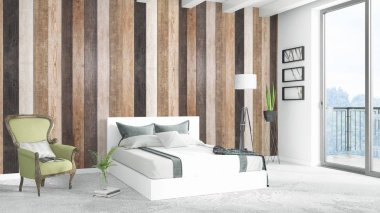 Modern parlak iç. 3D render