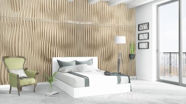 Modern parlak iç. 3D render