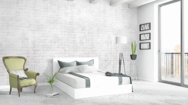 Modern parlak iç. 3D render