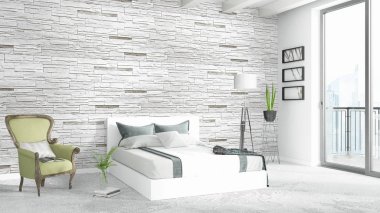 Modern parlak iç. 3D render