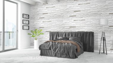 Modern parlak iç. 3D render