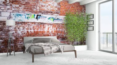 Modern parlak iç. 3D render