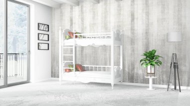 Modern parlak iç. 3D render