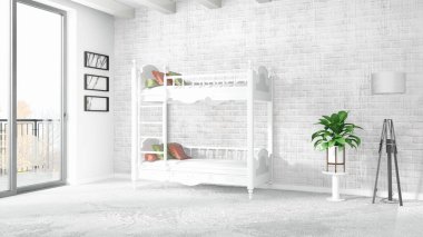 Modern parlak iç. 3D render