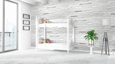 Modern parlak iç. 3D render