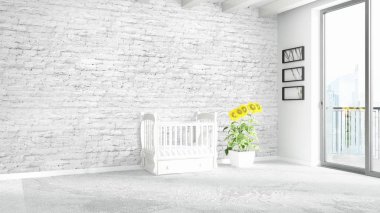 Modern parlak iç. 3D render