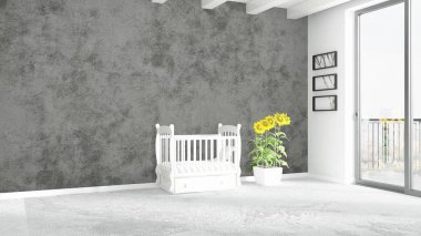 Modern parlak iç. 3D render