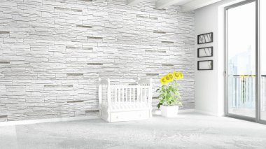 Modern parlak iç. 3D render