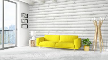 Modern parlak iç. 3D render