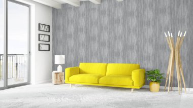 Modern parlak iç. 3D render