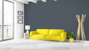 Modern parlak iç. 3D render