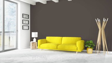 Modern parlak iç. 3D render