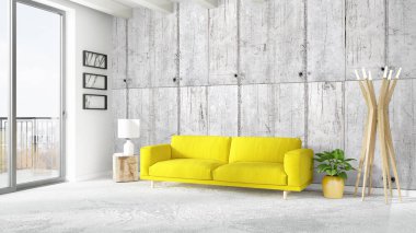 Modern parlak iç. 3D render