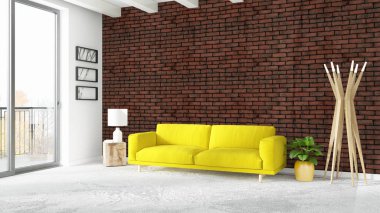 Modern parlak iç. 3D render