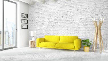 Modern parlak iç. 3D render