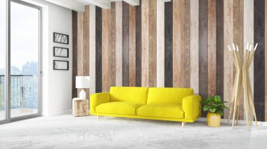 Modern parlak iç. 3D render