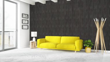 Modern parlak iç. 3D render