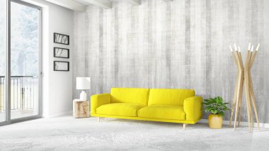 Modern parlak iç. 3D render