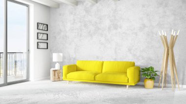 Modern parlak iç. 3D render