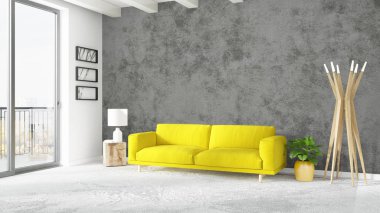 Modern parlak iç. 3D render