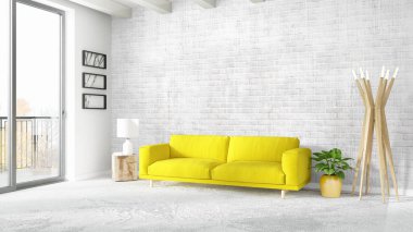 Modern parlak iç. 3D render