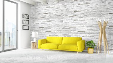 Modern parlak iç. 3D render