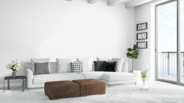 Modern parlak iç. 3D render