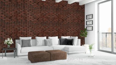 Modern parlak iç. 3D render