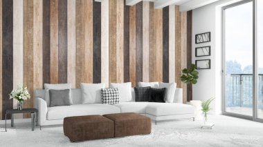 Modern parlak iç. 3D render