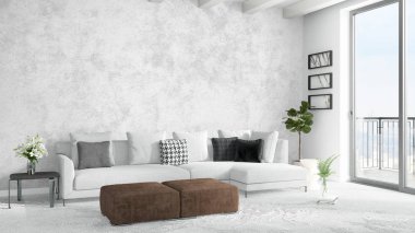 Modern parlak iç. 3D render