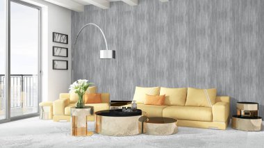 Modern parlak iç. 3D render