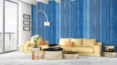 Modern parlak iç. 3D render