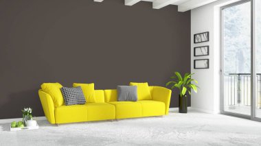 Modern parlak iç. 3D render