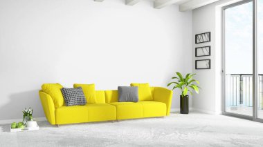 Modern parlak iç. 3D render