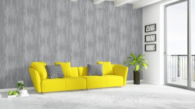 Modern parlak iç. 3D render