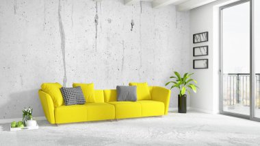 Modern parlak iç. 3D render