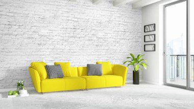 Modern parlak iç. 3D render