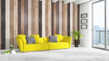 Modern parlak iç. 3D render