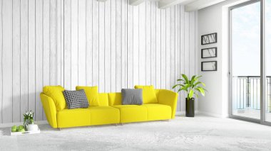 Modern parlak iç. 3D render