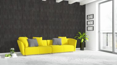 Modern parlak iç. 3D render