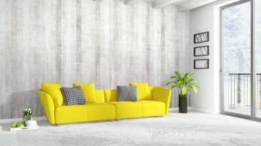 Modern parlak iç. 3D render