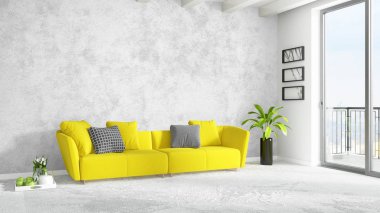 Modern parlak iç. 3D render